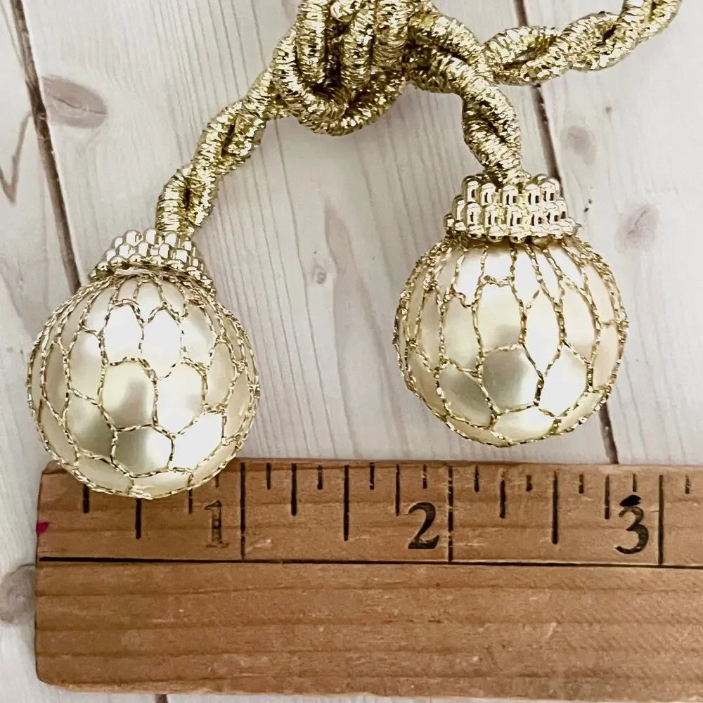 Set of 4 Gold Rope and Netted Pearl Adjustable Napkin Rings Glam Bling Festive